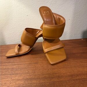 Marc Fisher Cognac Two‑Strap Leather heels